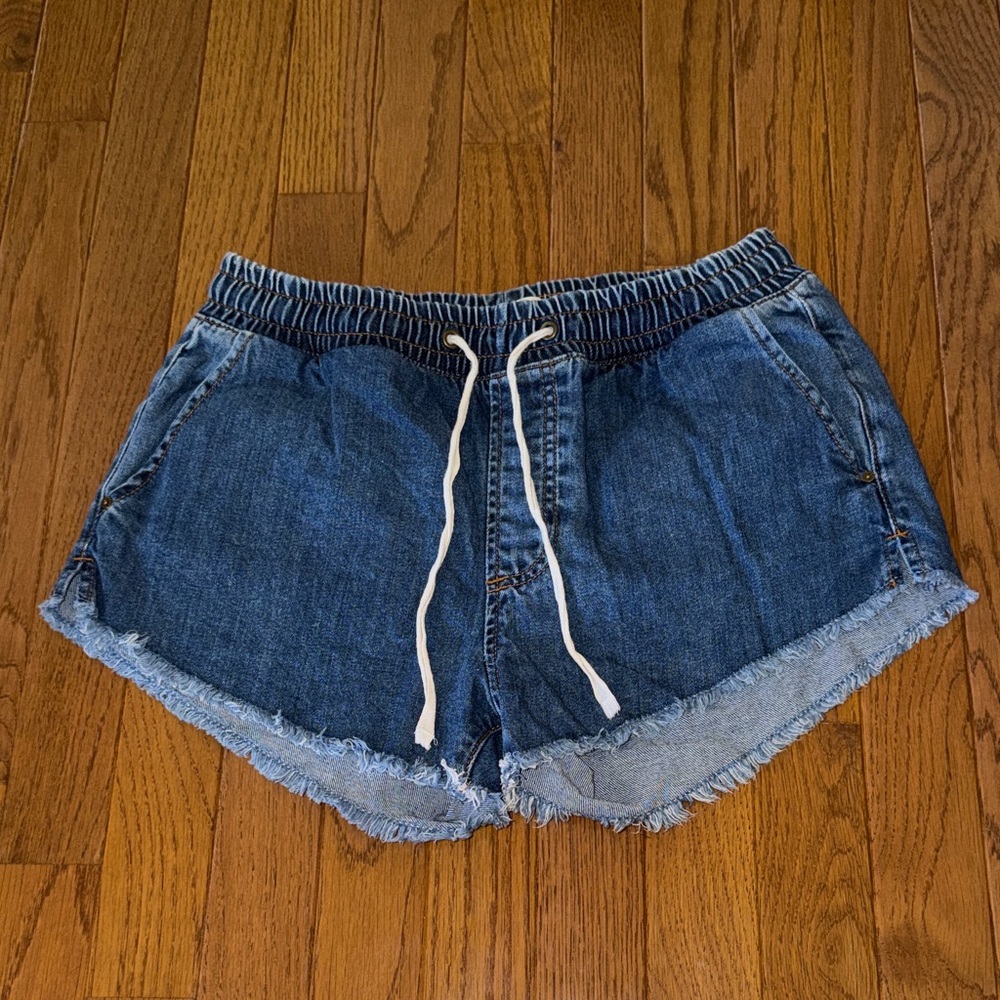 Billabong Dark Blue Denim Frayed Hem Drawstring Shorts